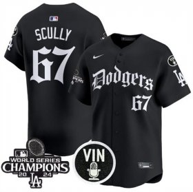 Men\'s Los Angeles Dodgers #67 Vin Scully Black Mexico 2025 LA Gothic Style With Vin And 2024 World Series Champions Patch Vapor Premier Limited Stitched Baseball Jersey Cheap