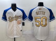 Cheap Men's Los Angeles Dodgers #50 Mookie Betts White Royal Gold 2024 World Series Champions Vapor Limited Stitched Baseball Jersey