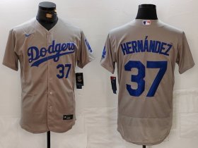 Men\'s Los Angeles Dodgers #37 Teoscar Hernandez Number Grey Flex Base Stitched Jerseys