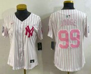 Cheap Women's New York Yankees #99 Aaron Judge White Pink Pinstripe Fashion Cool Base Jersey