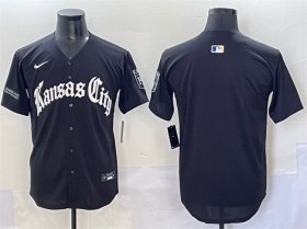 Men\'s Kansas City Royals Blank Black \'Gothic Crown Edition\' Vapor Premier Limited Stitched Baseball Jersey