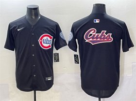 Men\'s Chicago Cubs Team Big Logo Black Limited Stitched Baseball Jersey