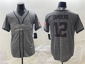 Cheap Men\'s Cleveland Browns #12 Shedeur Sanders Gray With Patch Cool Base Stitched Baseball Jersey