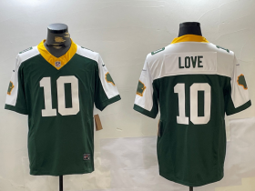 Cheap Men\'s Green Bay Packers #10 Jordan Love Green White 2023 FUSE Home Patch Vapor Limited Stitched Jersey