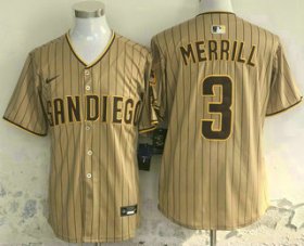 Men\'s San Diego Padres #3 Jackson Merrill Khaki Pinstripe Limited Stitched Jersey Cheap