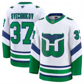 Men\'s Carolina Hurricanes #37 Andrei Svechnikov White 2024-25 Throwback Stitched Hockey Jersey