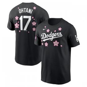 Cheap Men\'s Los Angeles Dodgers #17 Shohei Ohtani Black 2025 Tokyo Series Name & Number T-Shirt