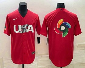 Cheap Men\'s USA Baseball 2023 Red World Big Logo With Patch Classic Stitched Jersey
