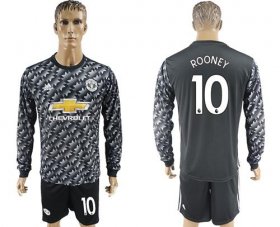 Wholesale Cheap Manchester United #10 Rooney Black Long Sleeves Soccer Club Jersey