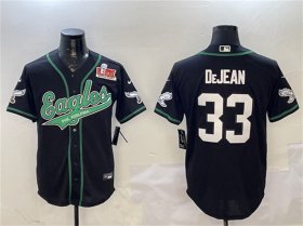 Cheap Men\'s Philadelphia Eagles #33 Cooper DeJean Black 2025 Super Bowl LIX Patch Cool Base Stitched Baseball Jersey