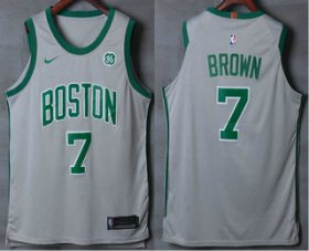 Wholesale Cheap Men\'s Boston Celtics #7 Jaylen Brown Grey 2017-2018 Nike Authentic General Electric Stitched NBA Jersey