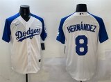 Men's Los Angeles Dodgers #8 Enrique Hernandez White Blue Cool Base Stitched Baseball Jersey Cheap