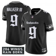 Men's Seattle Seahawks #9 Kenneth Walker III Black 2025 F.U.S.E. 'Gothic Rain City Shadows Edition' Vapor Limited Football Stitched Jersey Cheap Wholesale