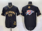 Cheap Men's Oklahoma City Thunder Team Big Logo Black Gold 2025 Finals Vapor Stitched Baseball Jersey