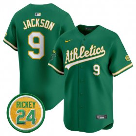 Men\'s Oakland Athletics #9 Reggie Jackson Green 2024 Limited With Rickey Henderson Patch Stitched Jersey Cheap