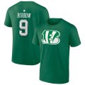 Wholesale Cheap Men's Cincinnati Bengals #9 Joe Burrow Green St. Patrick's Day Icon Player T-Shirt