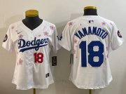 Cheap Women's Los Angeles Dodgers #18 Yoshinobu Yamamoto White 2025 Tokyo Series Limited Stitched Baseball Jersey