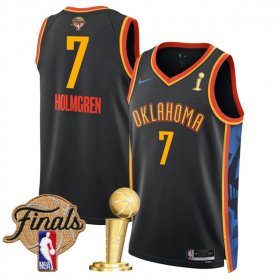 Men\'s Oklahoma City Thunder #7 Chet Holmgren Black 2025 Finals Patch And Finals Champions Patch City Edition Stitched Basketball Jersey