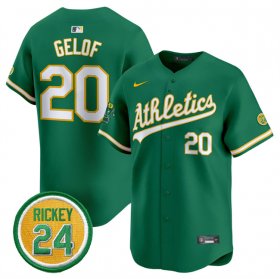 Men\'s Oakland Athletics #20 Zack Gelof Green 2024 Limited With Rickey Henderson Patch Stitched Jersey Cheap