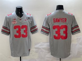 Cheap Men\'s Ohio State Buckeyes #33 Jack Sawyer Grey 2025 CFP Final With National Champions Patch F.U.S.E. Vapor Limited Stitched Football Jersey