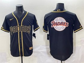 Cheap Men\'s San Diego Padres Team Big Logo Black Gold Stitched Baseball Jersey
