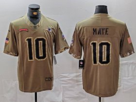 Men\'s New England Patriots #10 Drake Maye Olive 2022 Salute To Service Limited Stitched Jersey