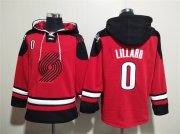 Cheap Men's Portland Trail Blazers #0 Damian Lillard Red Lace-Up Pullover Hoodie