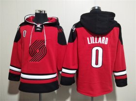 Cheap Men\'s Portland Trail Blazers #0 Damian Lillard Red Lace-Up Pullover Hoodie