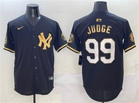 Cheap Men\'s New York Yankees #99 Aaron Judge Black Gold With Patch Limited Stitched Baseball Jersey