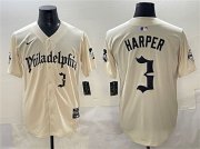 Men's Philadelphia Phillies #3 Bryce Harper Cream Gothic Vapor Limited Stitched Jersey Cheap