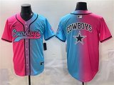 Men's Dallas Cowboys Team Big Logo Pink Blue Limited Stitched Baseball Jersey Cheap Wholesale