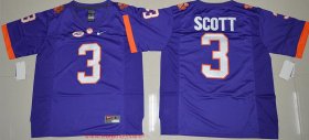 Wholesale Cheap Men\'s Clemson Tigers # Artavis Scott Purple Stitched NCAA Nike 2016 College Football Jersey