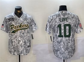 Cheap Men\'s Green Bay Packers #10 Jordan Love 2024 Arctic Camo Salute To Service Stitched Baseball Jersey