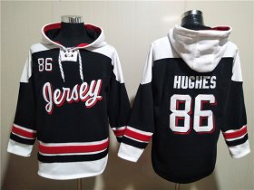 Wholesale Cheap Men\'s New Jersey Devils #86 Jack Hughes Black White Ageless Must-Have Lace-Up Pullover Hoodie