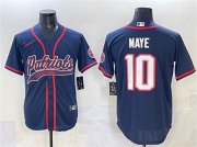 Men's New England Patriots #10 Drake Maye Navy With Path Cool Base Stitched Baseball Jersey Cheap Wholesale