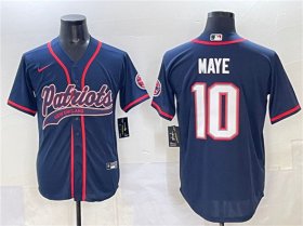 Men\'s New England Patriots #10 Drake Maye Navy With Path Cool Base Stitched Baseball Jersey Cheap Wholesale