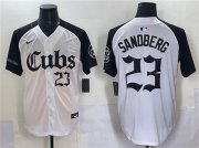 Cheap Men's Chicago Cubs #23 Ryne Sandberg White Black 'Gothic North Side Edition' Vapor Premier Limited Stitched Baseball Jersey