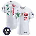 Cheap Men's Los Angeles Dodgers #34 Fernando Valenzuela White Mexico Special Vin Scully Patch Flex Base Stitched Baseball Jersey