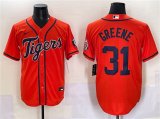 Cheap Men's Detroit Tigers #31 Riley Greene Orange With Patch Cool Base Stitched Baseball Jersey