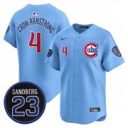 Men's Chicago Cubs #4 Pete Crow-Armstrong Blue 'Ryne Sandberg Tribute' Vapor Limited V2 Stitched Baseball Jersey Cheap Wholesale