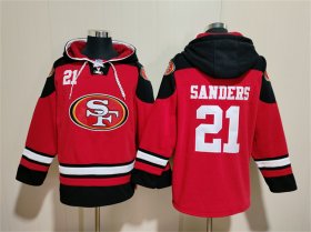 Men\'s San Francisco 49ers #21 Deion Sanders Red Black Ageless Must-Have Lace-Up Pullover Hoodie