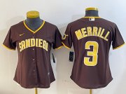 Cheap Women's San Diego Padres #3 Jackson Merrill Brown Stitched Baseball Jersey(Run Small)