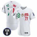 Cheap Men's Los Angeles Dodgers #77 Pezo Pluma White Mexico Special Vin Scully Patch Flex Base Stitched Baseball Jersey