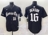 Cheap Men's Kansas City Royals #16 Bo Jackson Black 'Gothic Crown Edition' Vapor Premier Limited Stitched Baseball Jersey