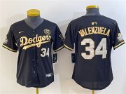 Cheap Women's Los Angeles Dodgers #34 Fernando Valenzuela Black Gold 2024 World Series With Fernando Patch Vapor Limited Stitched Baseball Jersey(Run Small)