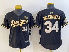 Cheap Women\'s Los Angeles Dodgers #34 Fernando Valenzuela Black Gold 2024 World Series With Fernando Patch Vapor Limited Stitched Baseball Jersey(Run Small)