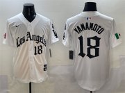 Cheap Men's Los Angeles Dodgers #18 Yoshinobu Yamamoto White Mexico 2025 LA Gothic Style With Fernando Patch Vapor Premier Limited Stitched Baseball Jersey