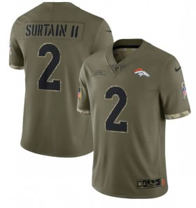 Wholesale Cheap Men\'s Denver Broncos #2 Pat Surtain II 2022 Olive Salute To Service Limited Stitched Jersey