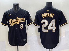 Cheap Men\'s Los Angeles Dodgers Front #8 Back #24 Kobe Bryant Black Gold Limited Stitched Baseball Jersey