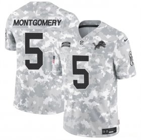 Cheap Men\'s Detroit Lions #5 David Montgomery 2024 F.U.S.E Arctic Camo Salute To Service Limited Stitched Football Jersey